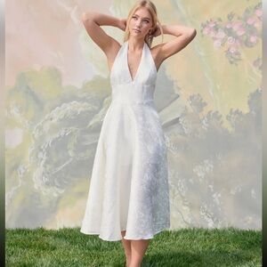 JACQUARD HALTER NECKLINE FLORAL LACE UP MAXI DRESS Size XXS